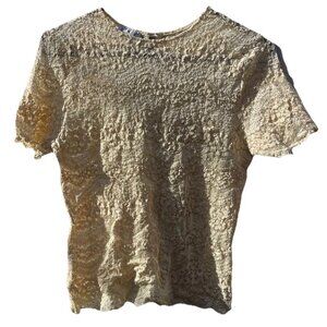 Vintage INC Lace Lined Floral Shirt Women’s Sz L White Cream TopMade In USA RARE